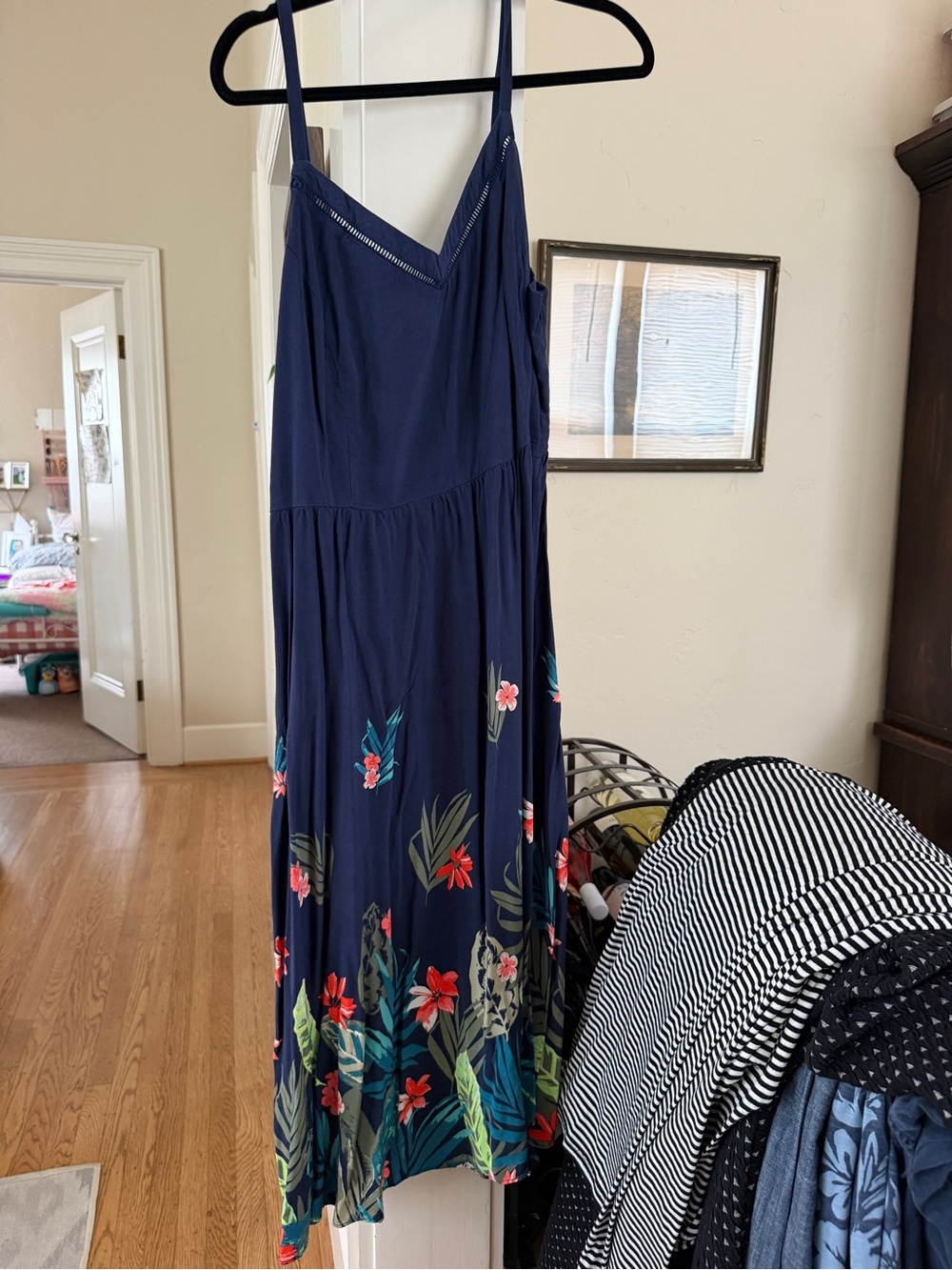 Old Navy Navy Floral Maxi Dress with Tropical Print